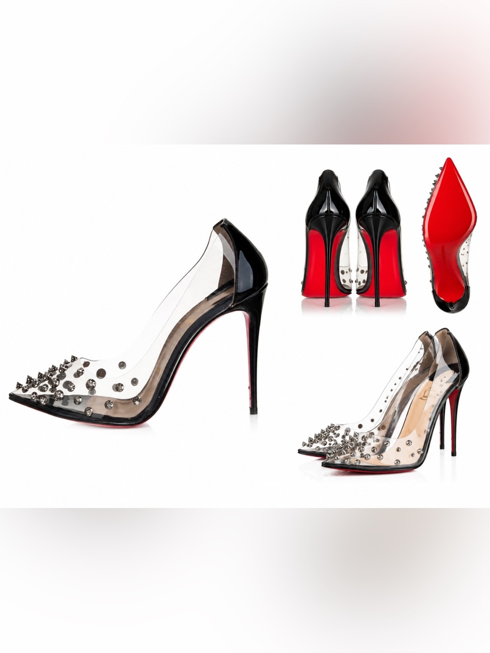 Christian Louboutin Black Patent Leather and Clear Studded Pumps